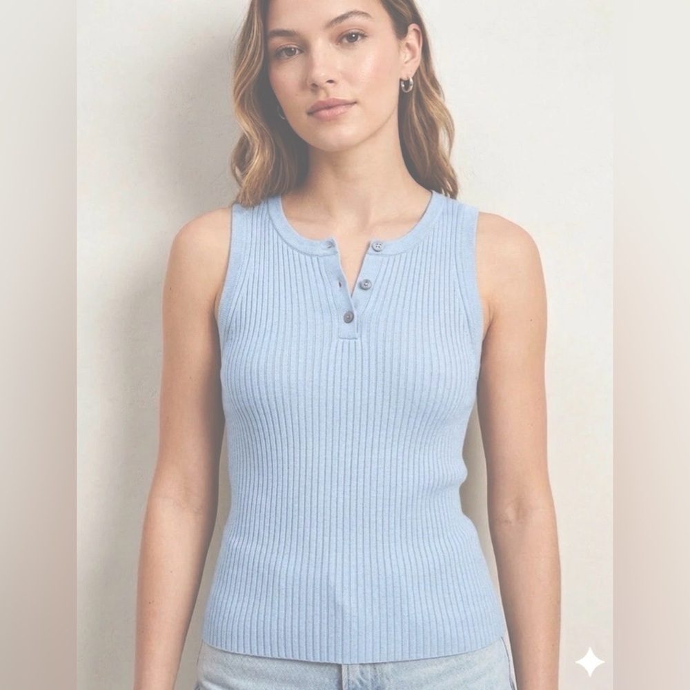 Banana Republic Women’s X Small Light Blue Cotton Knit Ribbed Henley Tank Top XS - Picture 11 of 13